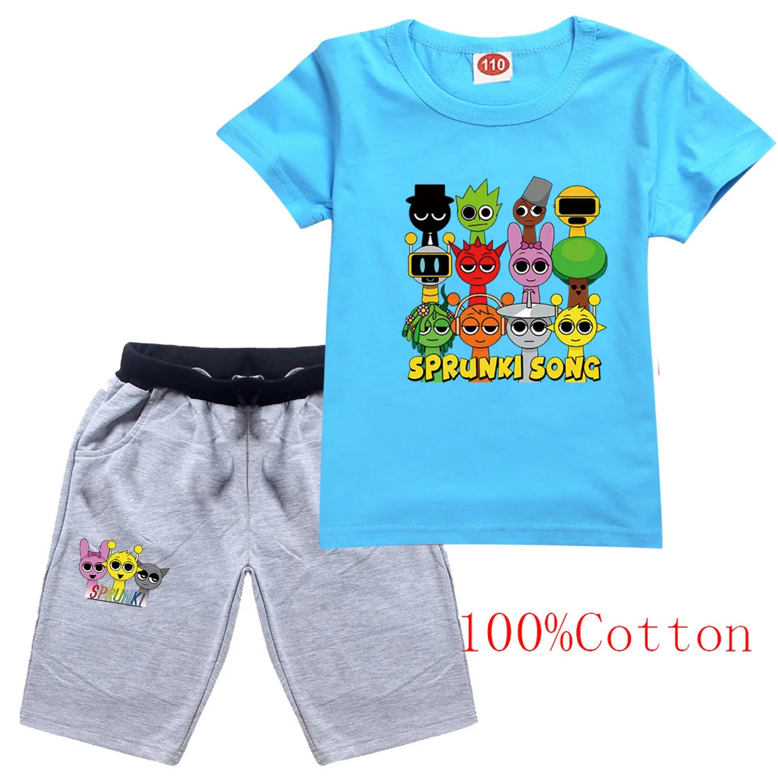 Sprunki Cartoon Clothes Sets New Summer Kids  Game Incredibox T-shirts Shorts Two-piece Set Baby Boys Tracksuit Girls Outfits