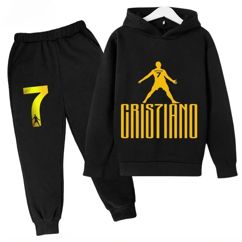 Children's Sports Hoodie Set Sweatshirt Pants 2-piece Set for Boy and Girl Ronaldo Avatar Printed Kid Clothes Baby Set Sportsuit