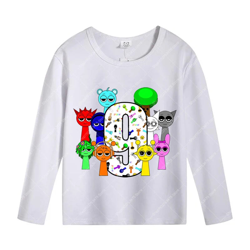 Sprunki Kids Long Sleeve T-shirt Boy Anime Printed Tops Girl Cartoon Cute Pullover Autumn Children Fashion Casual Clothing Gifts