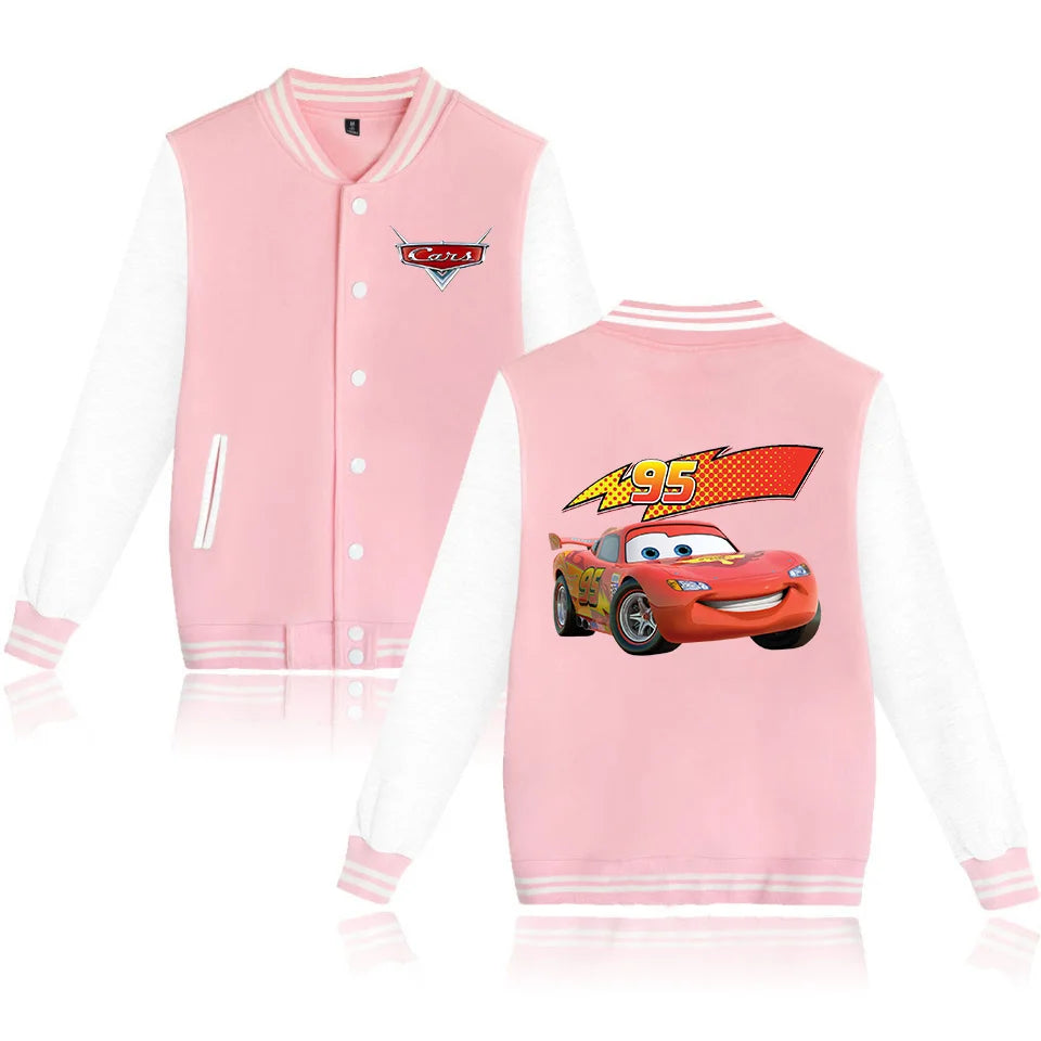 Pixar Cars Lightning McQueen Baseball Jacket Men Women Hip Hop Harajuku Jackets Streetwear Kids Boys Girls College Coats