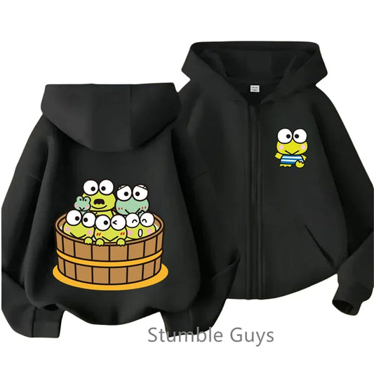 2025 New Kero Kero Keroppi Zipper Hoodie Kids Clothes Boys Fashion Girls Sweater Casual Long Sleeve Anime Sonic Trucksuit