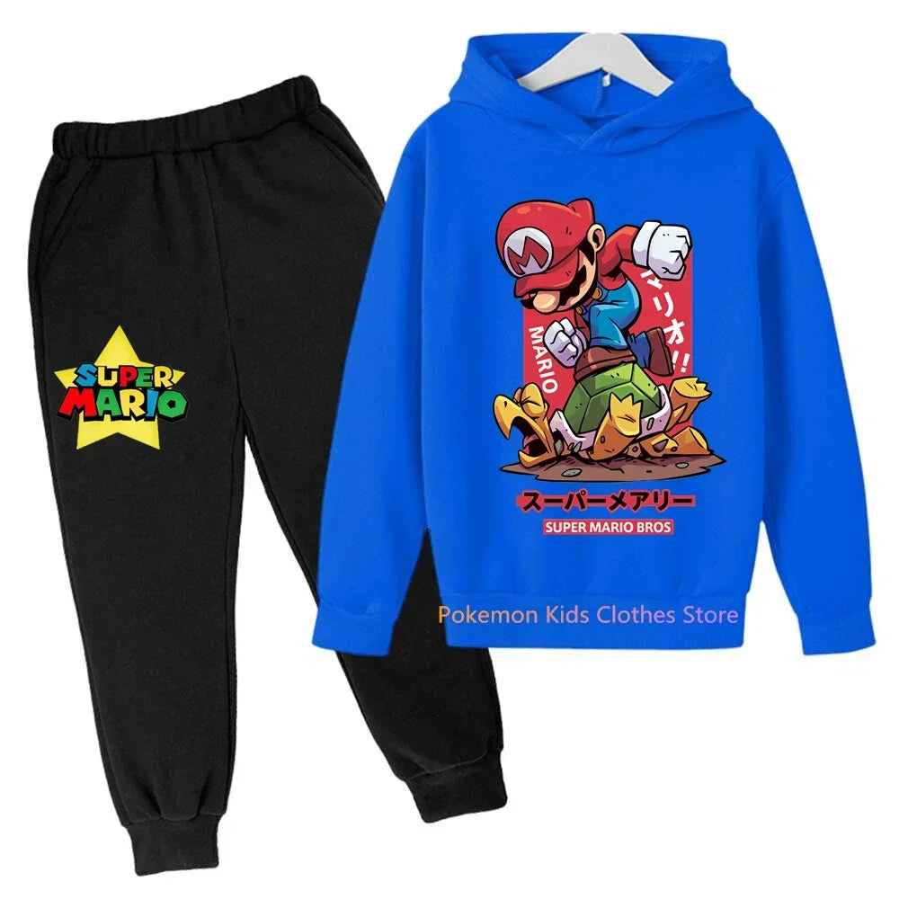 Super Mario bros boys Clothing Girls Set Kids Hoodies Tops Sweater Clothes+ trousers Pants 2pcs Set Gifts Toddler Outfit 2-14T