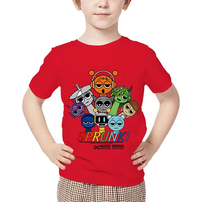 Just A Boy Who Loves Sprunki Kids T-shirt Horror Game Character TShirts Short Sleeve Tops Sprunki Boys Girls Fashion Streetwear