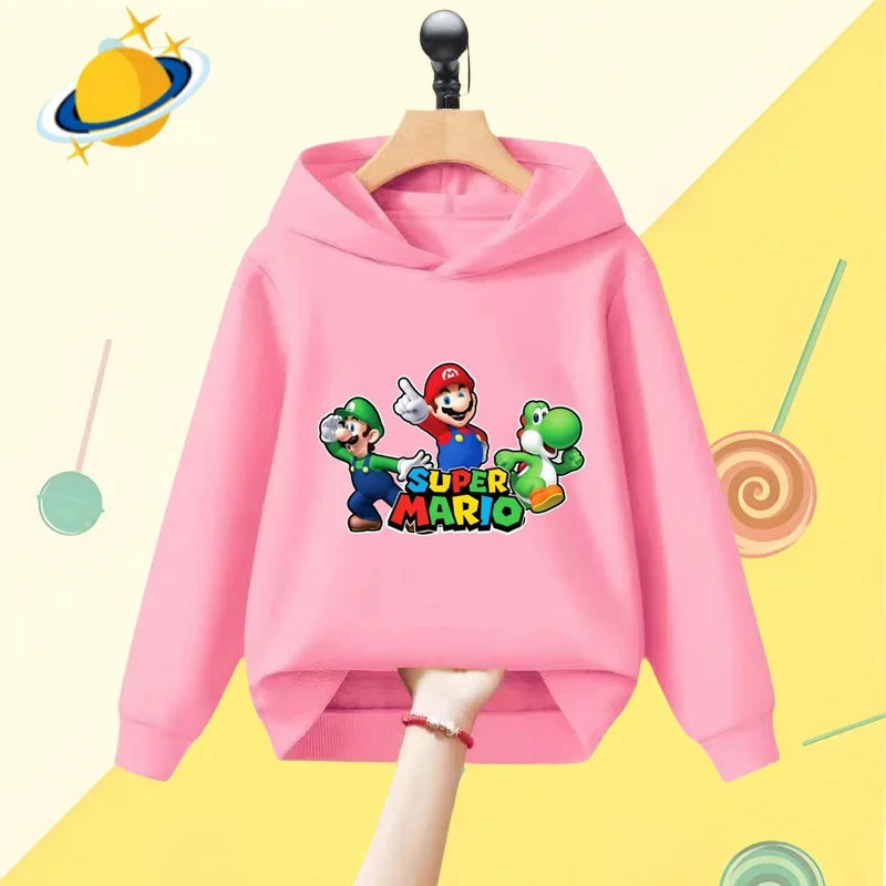 Mario Anime children's hoodie game cartoon print autumn winter long sleeve sweatshirt boys girls Kawaii casual top