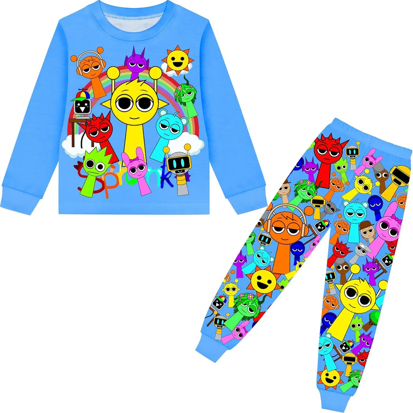 Incredibox Pajamas Sets Boys Daily Nightgowns Girls Hot Movie Sprunki Kids Cosplay Costume Long Sleeve T Shirt+Pants 2pcs Set