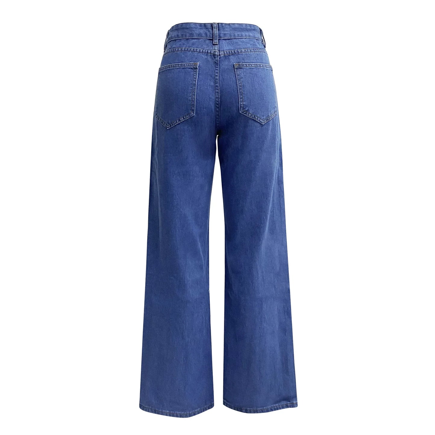 Women Jeans Straight Pants Denim Washing High Waist Loose Fit Pockets Basics Ankle Length Pants Solid Color Slight Strech