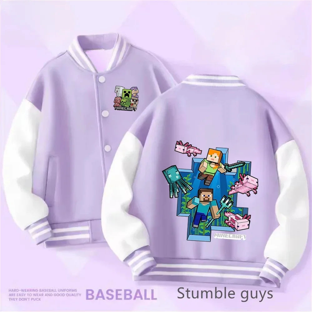 1-14 Year Old Birthday Gift Library Baseball Uniform Minecraft Cartoon Printed Boys and Girls Kawaii Fall and Winter Jacket