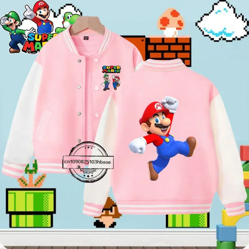 Baseball uniform Cartoon Print Mario Fall Winter Coat Game Series Kids 1-14 years old fashion boys girls sweatshirt long sleeve