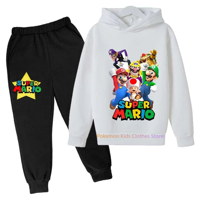 Baby Boys Clothes Super Mario Bros Hoodie Sets Kids Spring Autumn Girls Casual Hoodies+pants 2pcs Set for Children Boys Suit