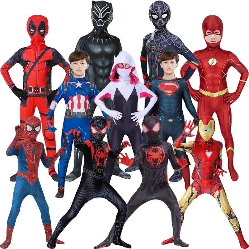 Child Adult Spider Man Hulk Iron Man Black Panther Batman Captain America Cosplay Costume Bodysuit Jumpsuit Halloween Costume