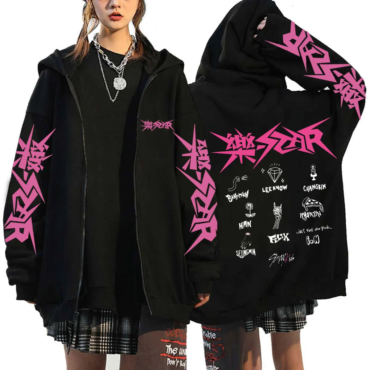 straykids Hoodie Men Long Sleeve Loose Jacket Coats Harajuku Casual Gothic Hooded Sweatshirt Y2K Streetwear