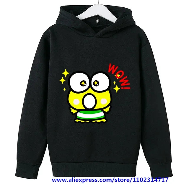 MINISO Kero Kero Keroppi Hoodie Kids Clothes Girls Clothing Sanrio Boys Sweatshirts Spring Boys Long Sleeves Cartoon Hooded