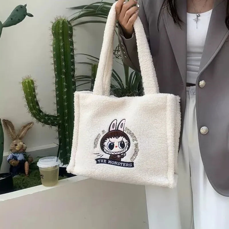 The Monsters Shoulder Bag Cartoon Large Capacity Handbag Labubu Plush Toy Bag Student Crossbody Bags Outdoor Travel Use FJ04A