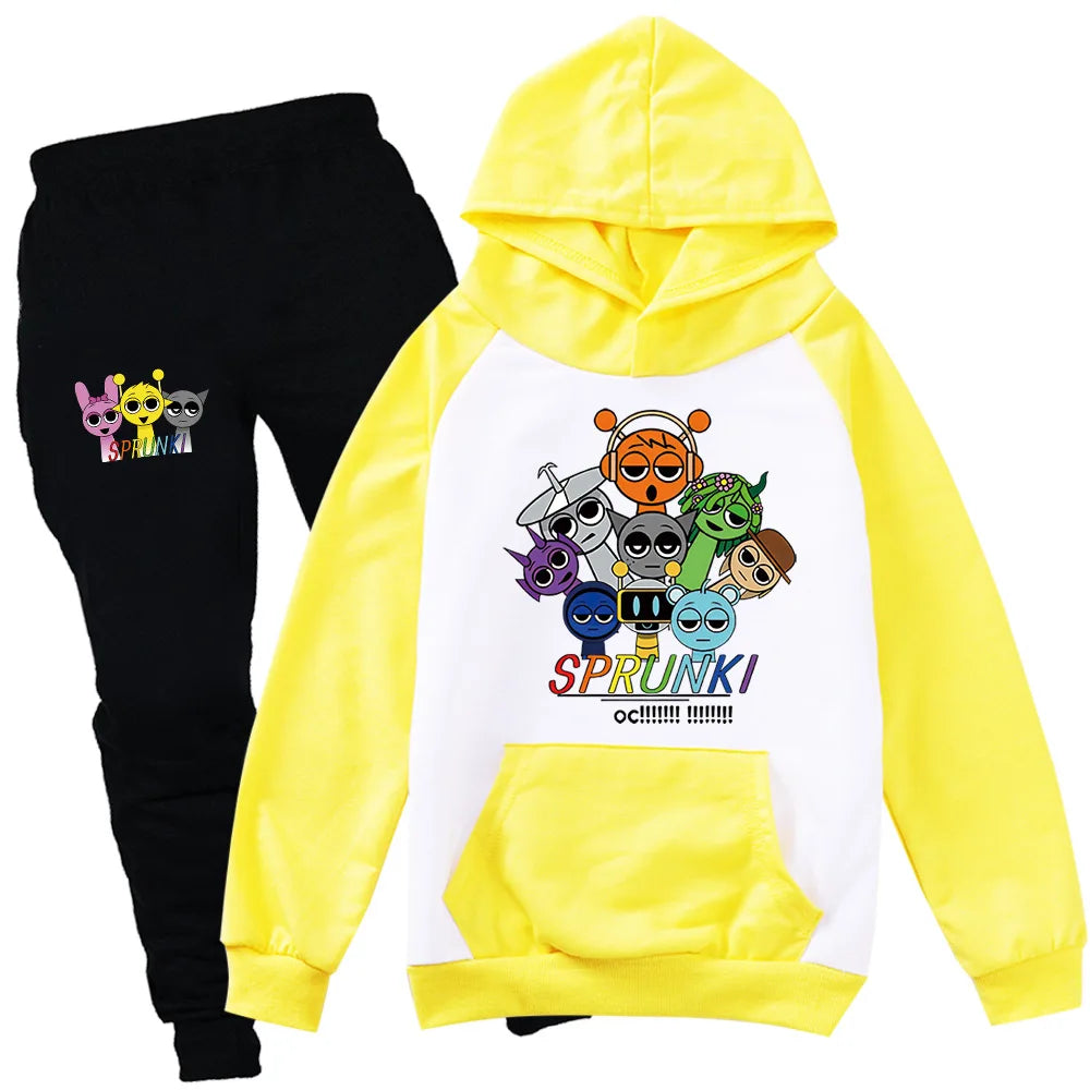 Sudadera Sprunki Clothes Set Kids Sprunky Incredibox Hoodie Boy Spring Fall Tracksuit Girls Hoody Sweatshirt Top Pants 2pcs Sets