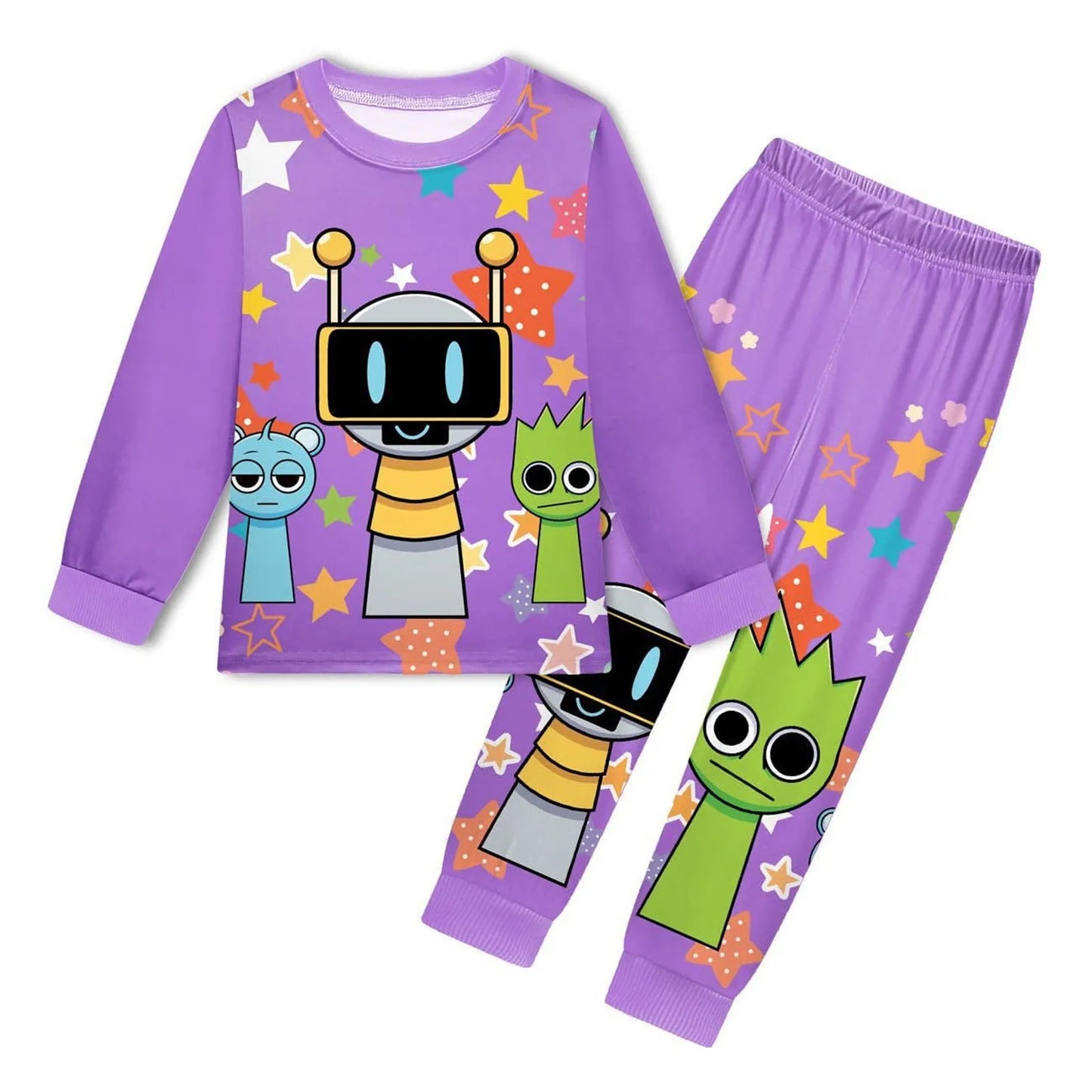 Sprunki Pajama Sets Kids Cartoon Incredibox Clothes Toddler Boys Daily Nightgowns Baby Girls Long Sleeve T Shirt+Pants 2pcs Sets