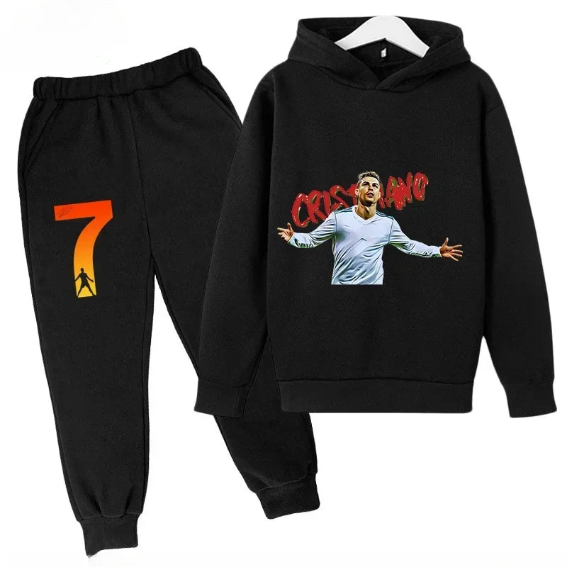 Children's Sports Hoodie Set Sweatshirt Pants 2-piece Set for Boy and Girl Ronaldo Avatar Printed Kid Clothes Baby Set Sportsuit