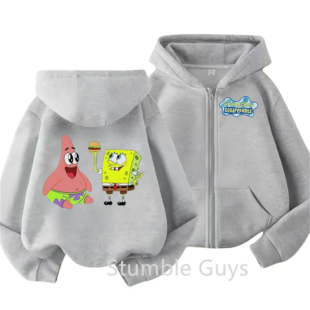 Spongebob Pie Big Star Squidward Kawaii Kids zipper hoodie print Fall/Winter comfortable loose top for boys and girls