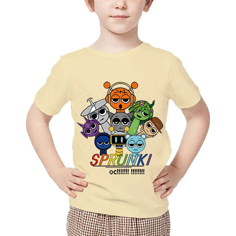 Just A Boy Who Loves Sprunki Kids T-shirt Horror Game Character TShirts Short Sleeve Tops Sprunki Boys Girls Fashion Streetwear