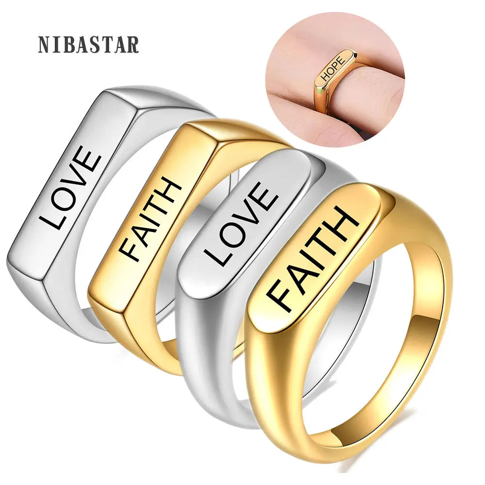 New Stainless Steel Special Engraved Letter Faith HOPE LOVE Rings for Women Couple Ring Engagement Jewelry