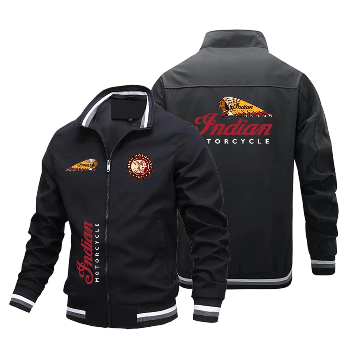 Men's motorcycle jacket retro motorcycle logo jacket, windproof outdoor sports racing jacket, fashionable baseball shirt