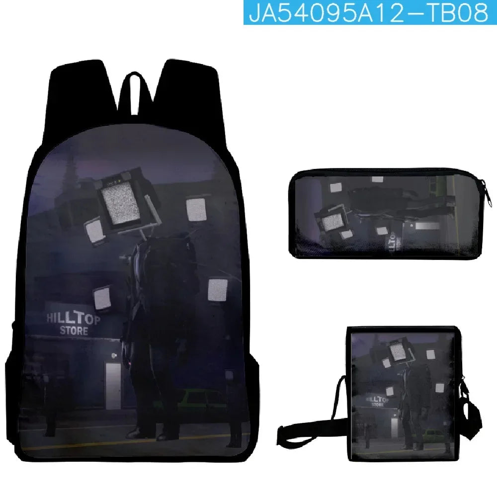 3PC-SET Skibidi Toilet Toilet School Bag Primary and Secondary School Students Backpack Shoulder Bag Pencil Case Backpack