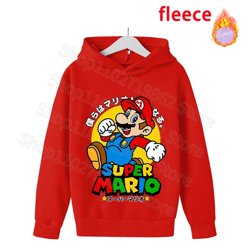 Super Mario Bros Kids Clothes Princess Peach Luigi Fleece Sweatshirts Cartoon Game Character Pattern Long Sleeves Baby Show Gift