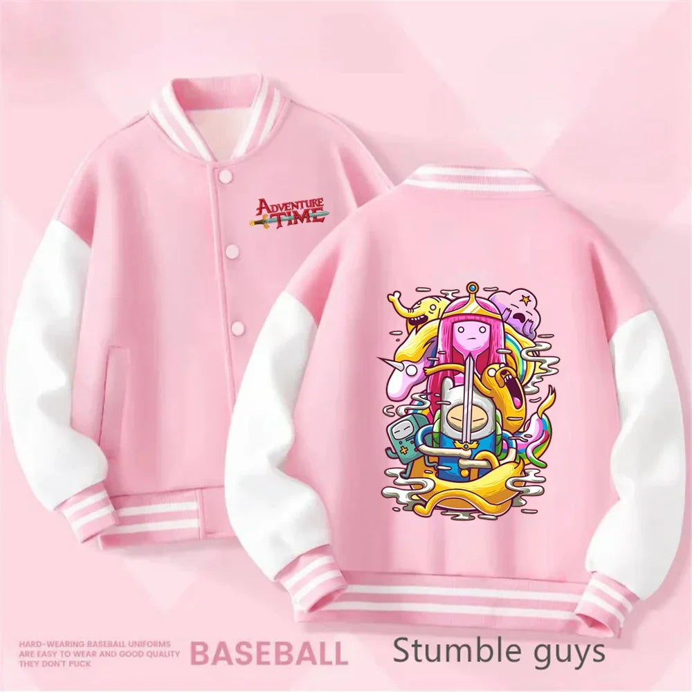 Adventure Time Kids Cotton Jacket Suit Kuromi Melody Overcoat Pants Autumn Child Loose Sports Baseball Uniform Clothes Gift