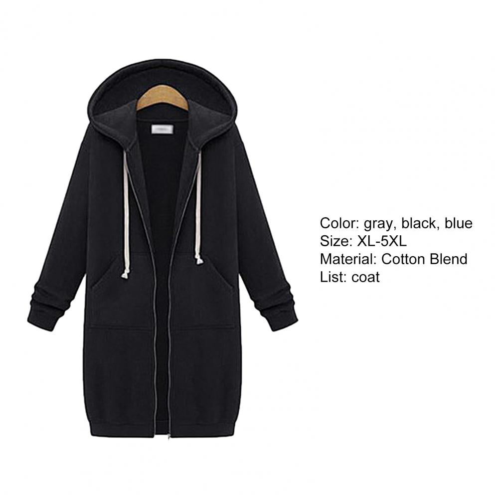 Solid Color Side Pockets Jacket Hoodie Long Sleeve Zipper Closure Drawstring Hooded Sweatshirt Ladies Clothing