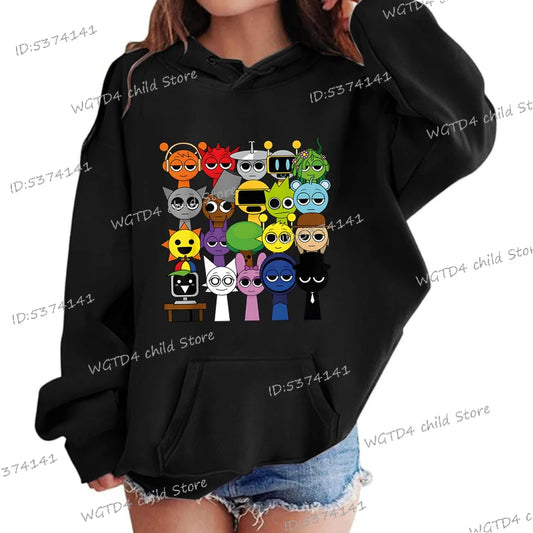 Sprunki Game Figure Hoodies Boys Girls Travel Sweatshirts Cartoon Incredibox Game Long Sleeve Streetwear Funny Sprunki Hoodie