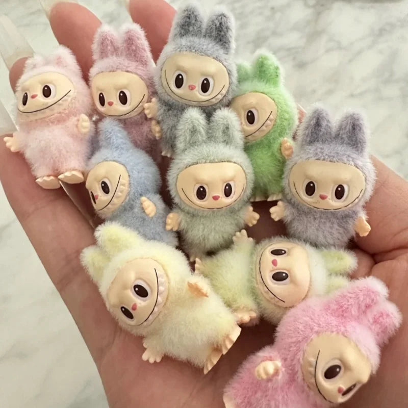 10pcs Mini Labubu Doll Flocking Vinyl Baby Kawaii Pendant Accessories Ornaments Desktop Decoration Collect Toy Children Gift