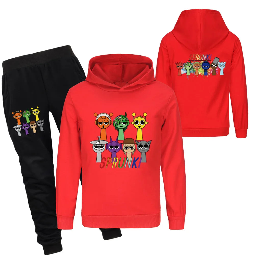 Sprunki Clothing Set Kids Game Incredibox Hoodies Jogger Pants Tracksuit Girls Hooded Tops Children Coat Baby Boys Streetwear