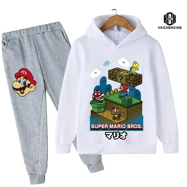 Super Mario Clothing Children's Casual Sweatshirt Suit Boy's Tracksuit Children's Sports Suit Hoodie Top + Pants 2 Piece Suit