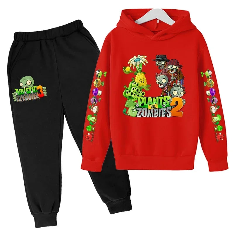 New Cartoon Plants Vs. Zombie Clothing Spring and Autumn Boys Girls Clothes Long-Sleeved Suit Kids Sportswear Hoodie Costume Set