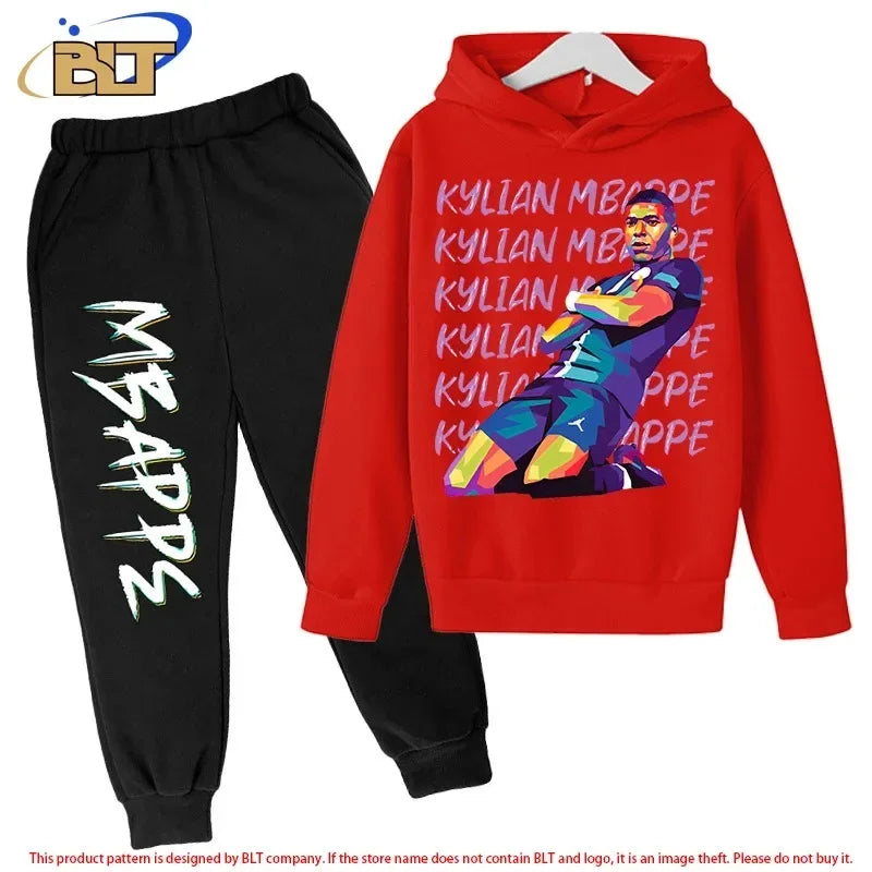 Children's Clothing Children's Hoodie Set Plus Sweatshirt Pants 2-piece Set for Boys and Girls Mbappe Printed Set