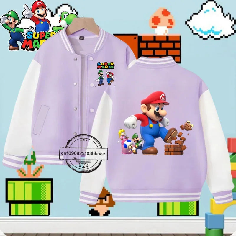 Baseball uniform Cartoon Print Mario Fall Winter Coat Game Series Kids 1-14 years old fashion boys girls sweatshirt long sleeve