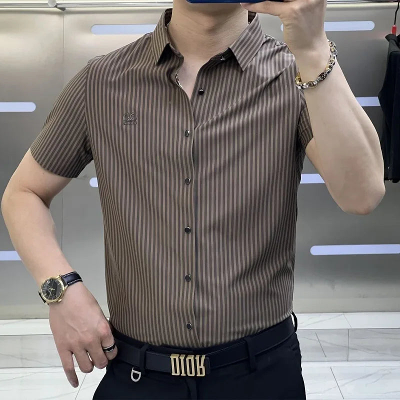 Fashionable Trend Men's Striped Shirt Summer Casual Business