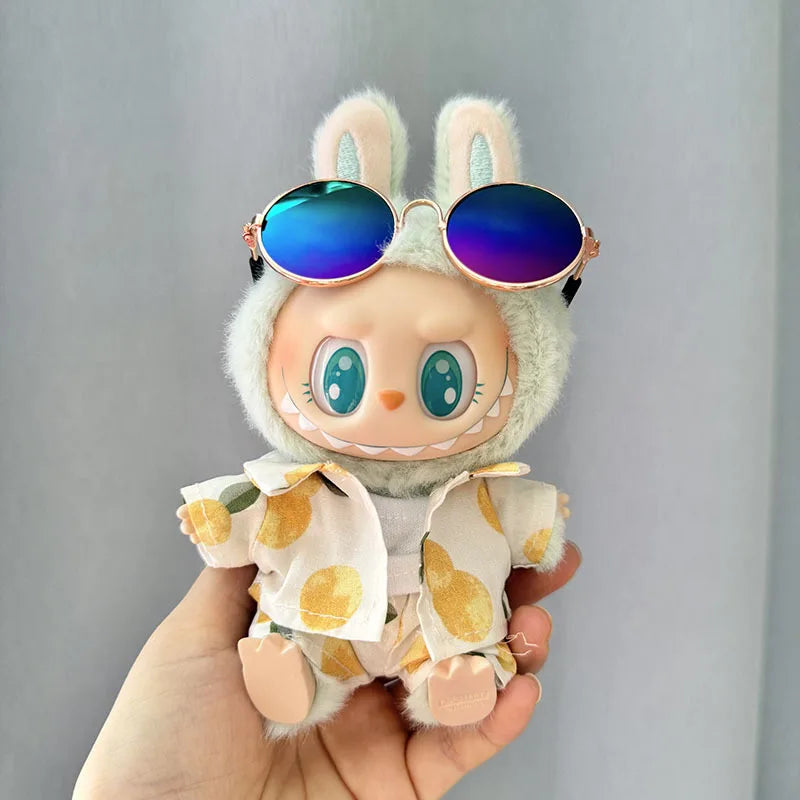 Original Second Generation Labubu Monster Have A Seat Series Beach Glasses Set Ornaments Only Clothes Cute Doll Toy Gift