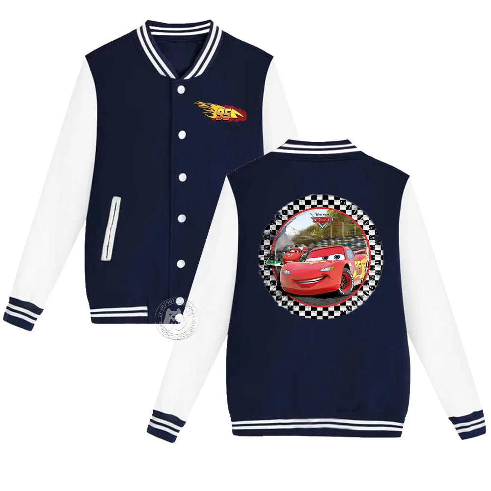 Kids 2-14 years old Fall/Winter Baseball uniform Flash McQueen 95 Racing Print Teen Girls Boys Outdoor padded warm coat