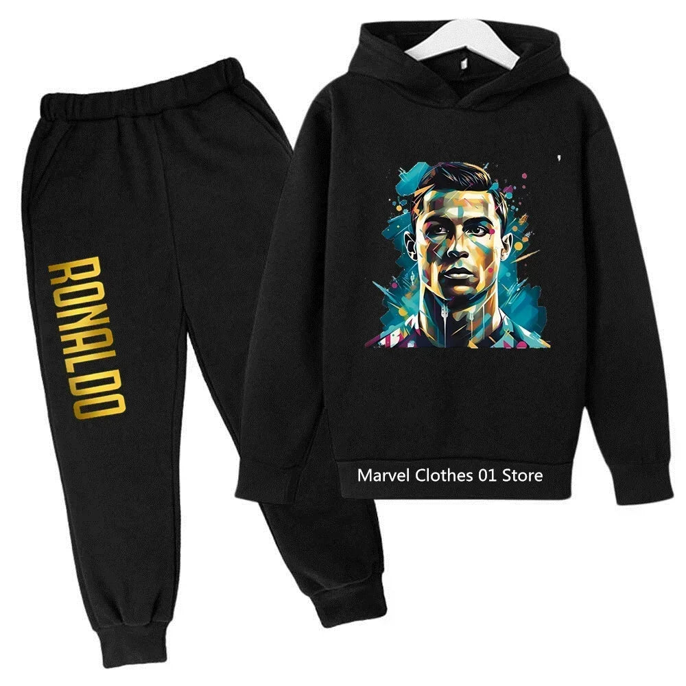 Ronaldo Printed Hoodie Set Kids Children's Clothing Children's Hoodies Leggings 2-piece Set Boys and Girls Casual Sportswear