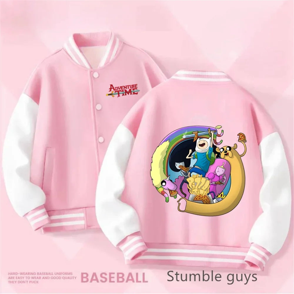 Adventure Time Kids Cotton Jacket Suit Kuromi Melody Overcoat Pants Autumn Child Loose Sports Baseball Uniform Clothes Gift