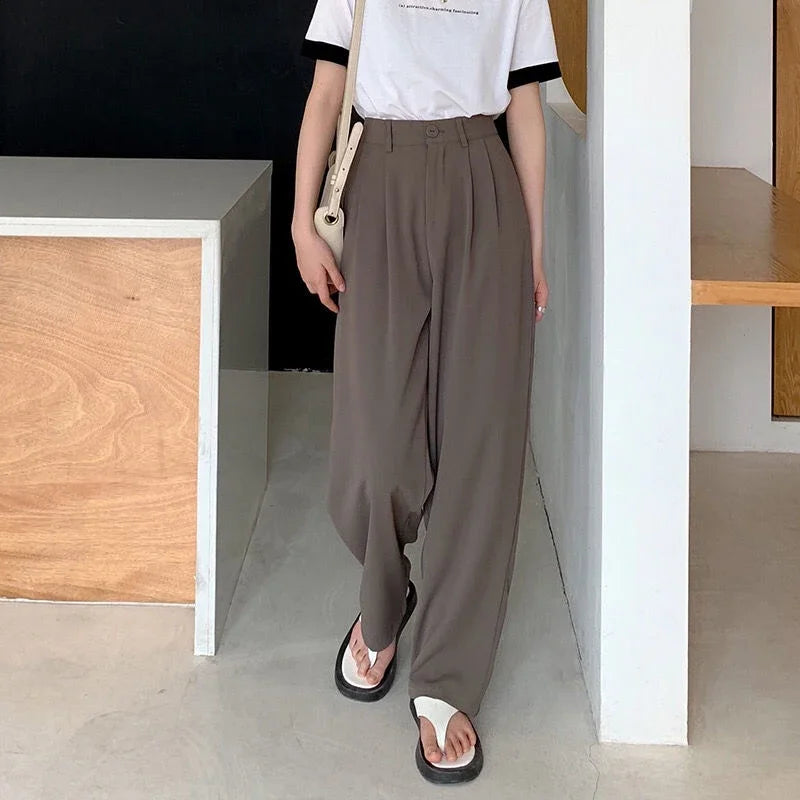 High Waist Women Suit Pants Fall Straight Office Ladies Korean Fashion Trousers Casual Button Loose Female Black Pants New 2024