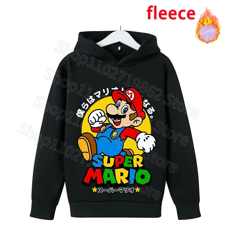 Super Mario Bros Kids Clothes Princess Peach Luigi Fleece Sweatshirts Cartoon Game Character Pattern Long Sleeves Baby Show Gift