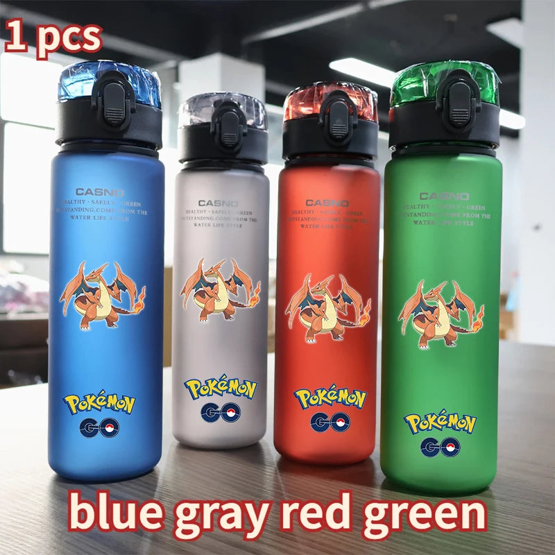 Pokemon Water Bottle 560ML Pikachu Eevee Portable Plastic Water Glass Pokemon Adult Kid High Capacity Sports Anime Water Cup