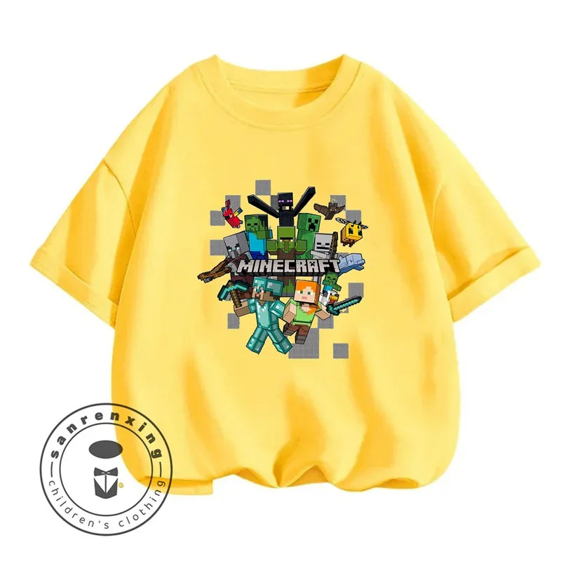 Minecraft Cartoon Printed Kids Summer Boy Girl T-shirt Solid Cotton Breathable Teenager Short Children TShirt For 3-10T Top