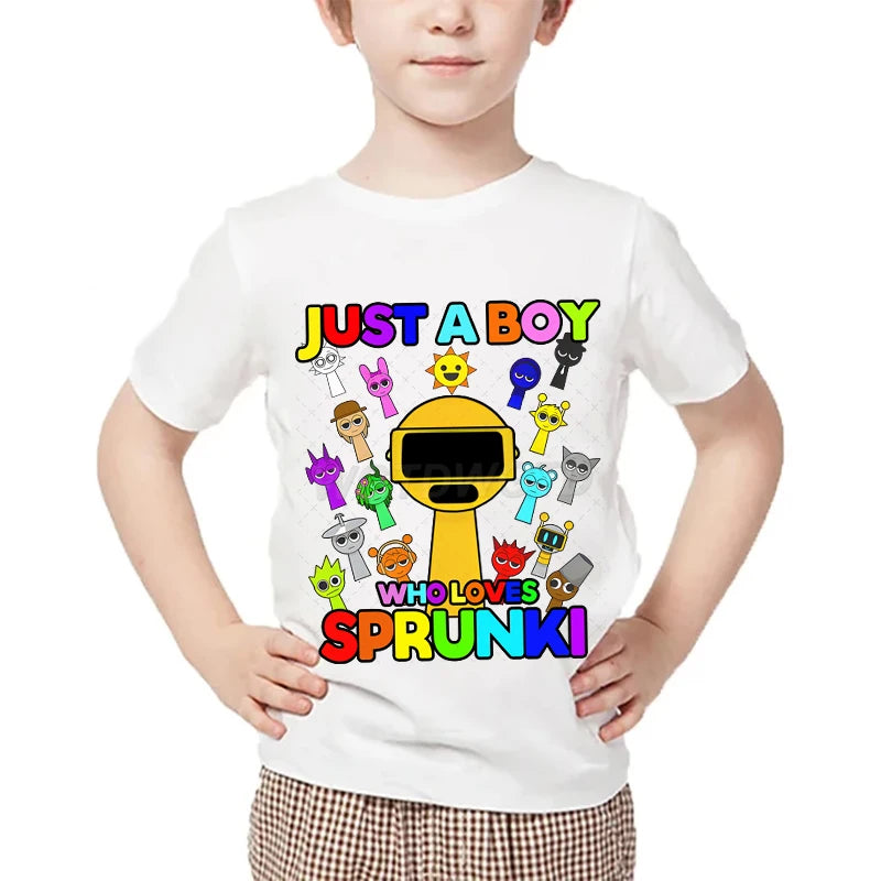 Just A Boy Who Loves Sprunki Kids T-shirt Horror Game Character TShirts Short Sleeve Tops Sprunki Boys Girls Fashion Streetwear