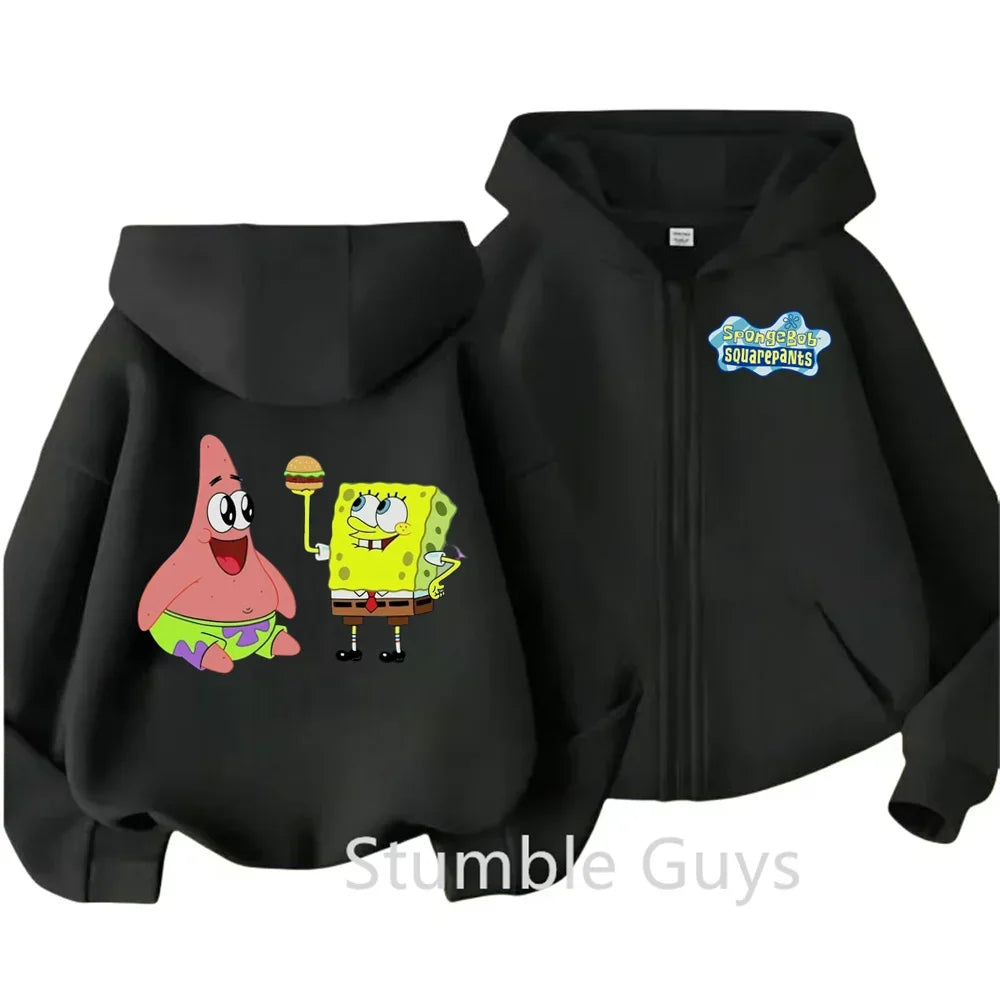 Spongebob Pie Big Star Squidward Kawaii Kids zipper hoodie print Fall/Winter comfortable loose top for boys and girls