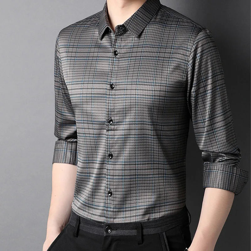 Business Office Polo-Neck Single-breasted Shirts for Men