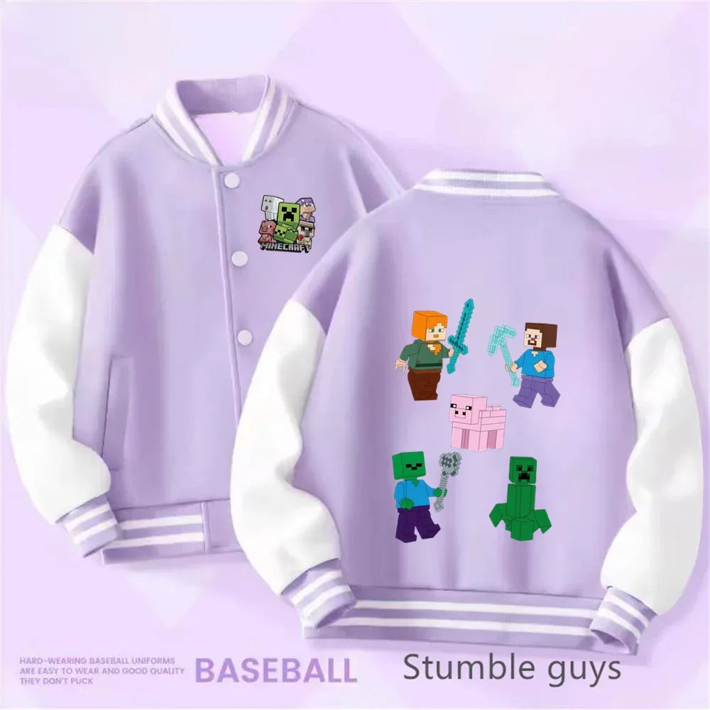 1-14 Year Old Birthday Gift Library Baseball Uniform Minecraft Cartoon Printed Boys and Girls Kawaii Fall and Winter Jacket