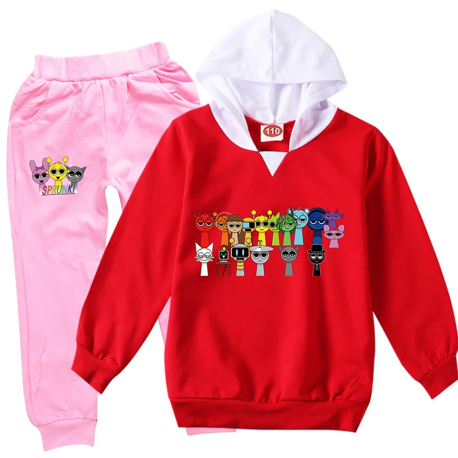 Children Clothing Boys Cute Sprunki Tracksuits Kids Cartoon Print Sport Suits Girls Hoodies Long Sleeve Tops+Pants 2pcs Sets