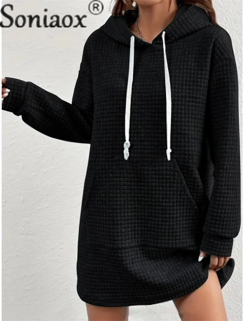 Fabric Drawstring Hoodie Female Casual Long Outerwear